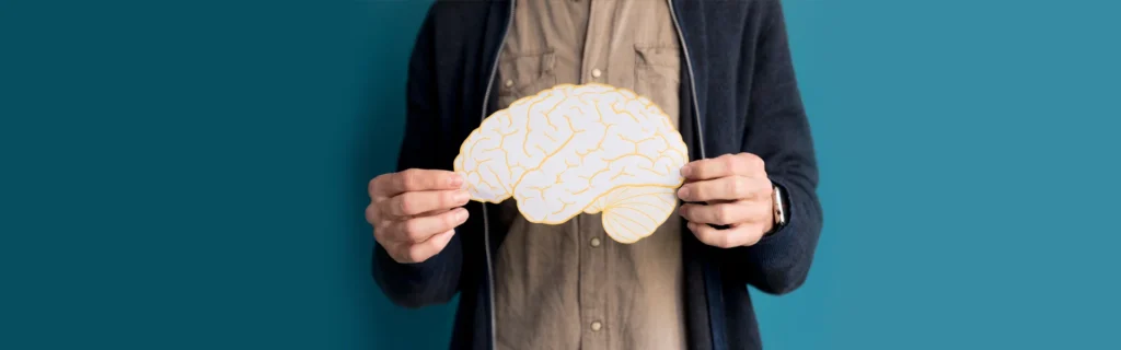 Person holding brain model, showcasing Express ER's expertise in neurological care